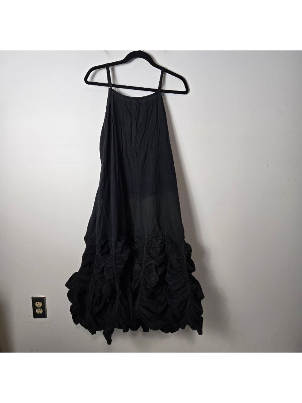 Krista Larson Black Balloon Midi Cami Slip Dress Spaghetti Strap FLAW
